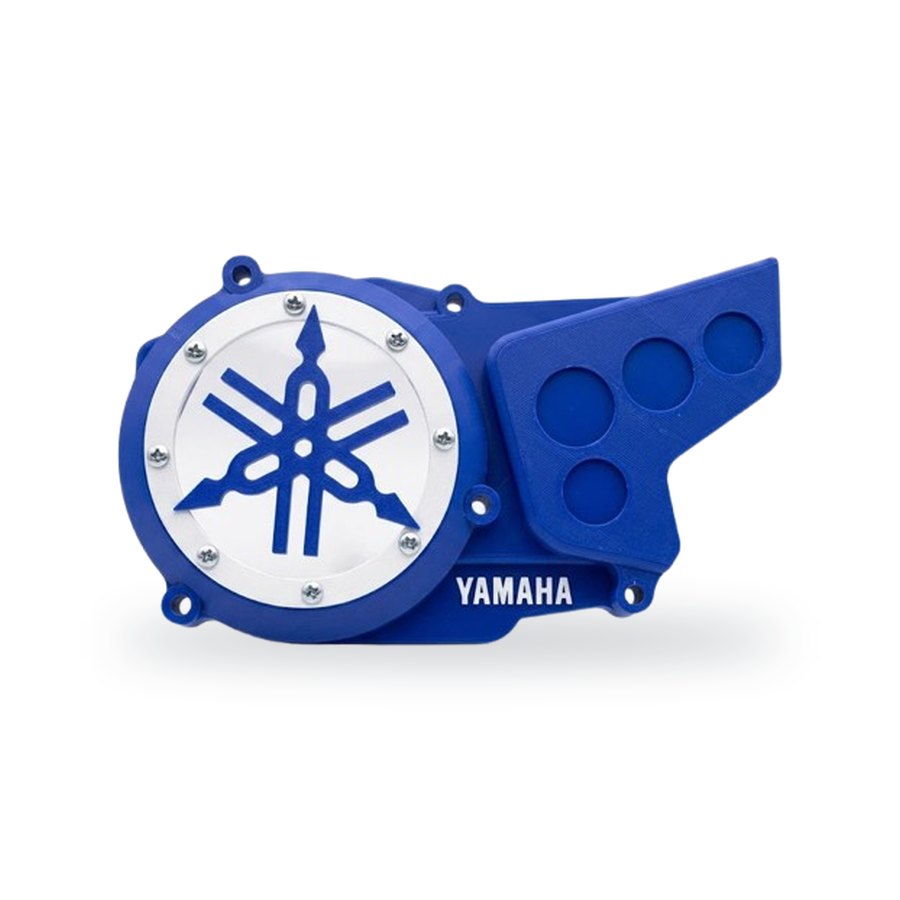 Tampa de motor Yamaha DT50 LC e LCD emblema aro branco — azul