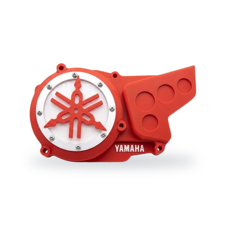 Tampa de motor Yamaha DT50 LC e LCD emblema aro branco — vermelha