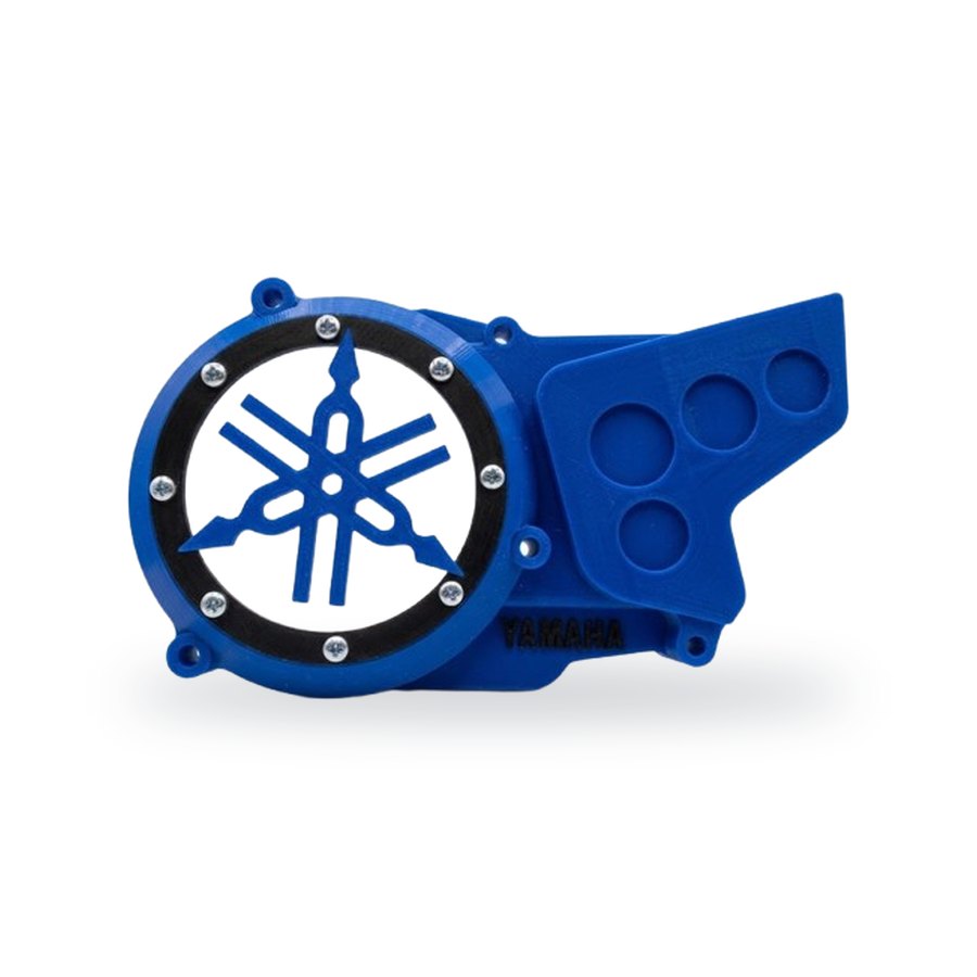 Tampa de motor Yamaha DT50 LC e LCD emblema — azul, aro preto