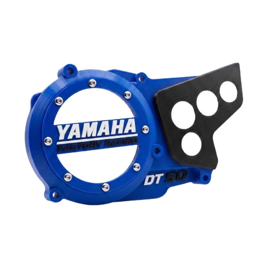 Tampa de motor Yamaha DT50 — Factory Racing azul, vista geral