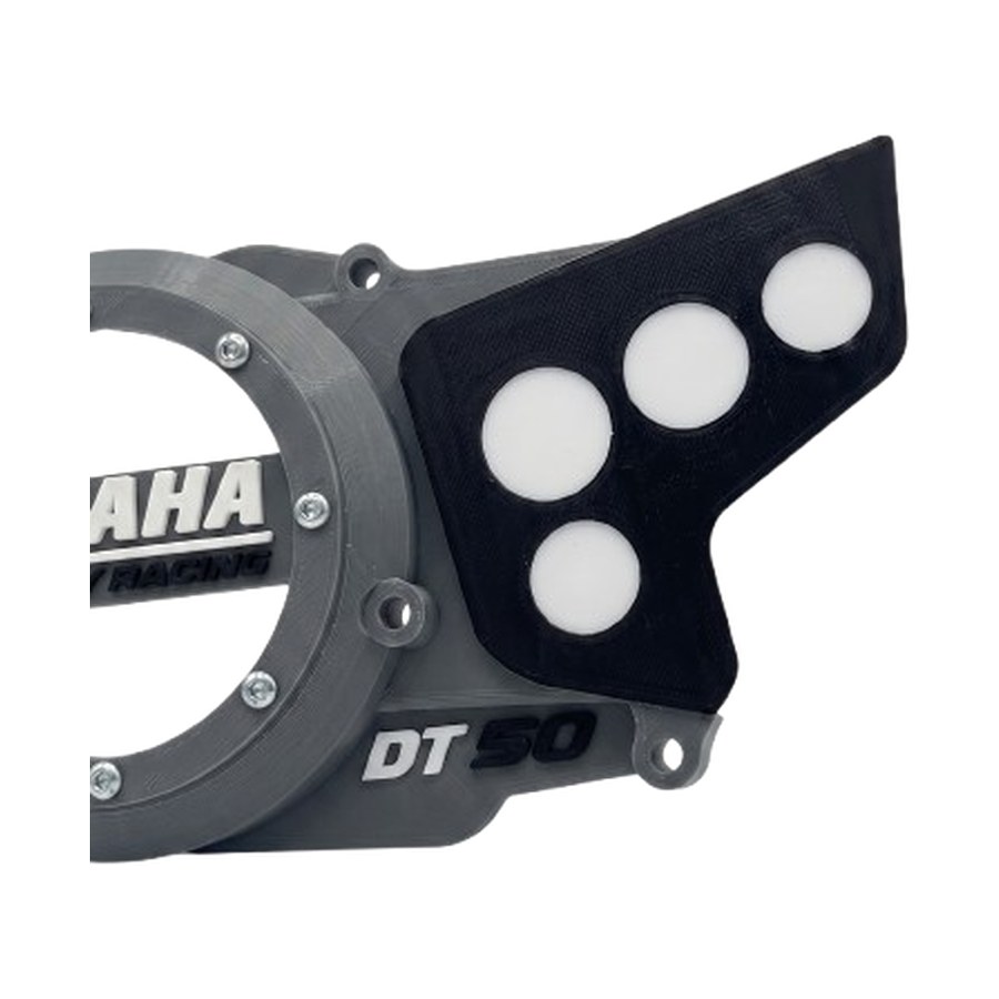 Tampa DT50 Factory Racing cinzenta — pormenor da proteção lateral