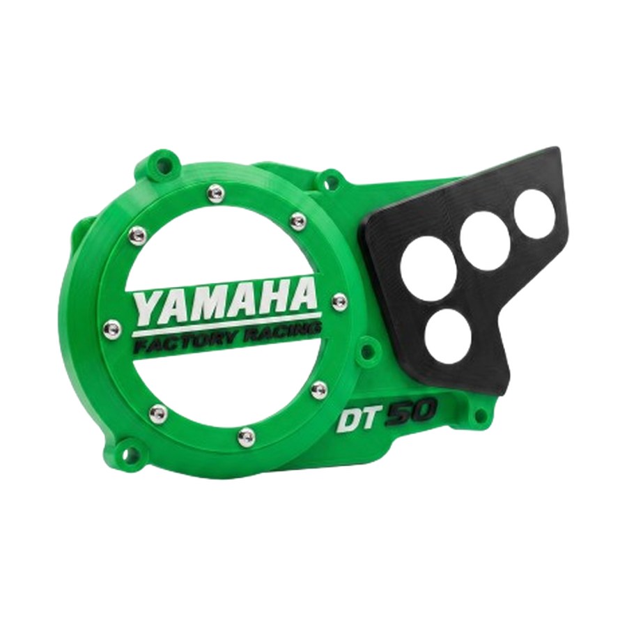 Tampa de motor Yamaha DT50 — Factory Racing verde, vista geral