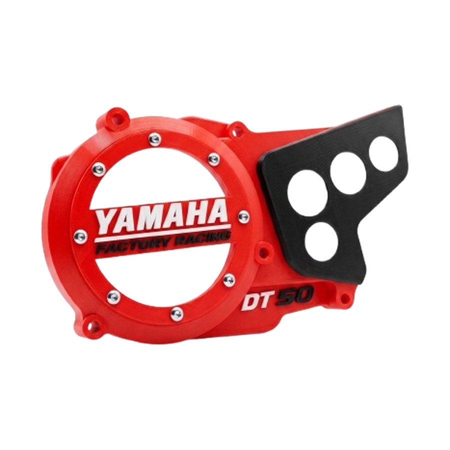Tampa de motor Yamaha DT50 — Factory Racing vermelha, vista geral